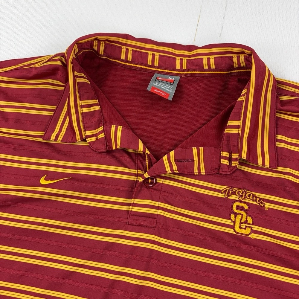 USC Trojans Shirt Polo Mens XL Red Striped NCAA Football Nike FITDRY Vintage